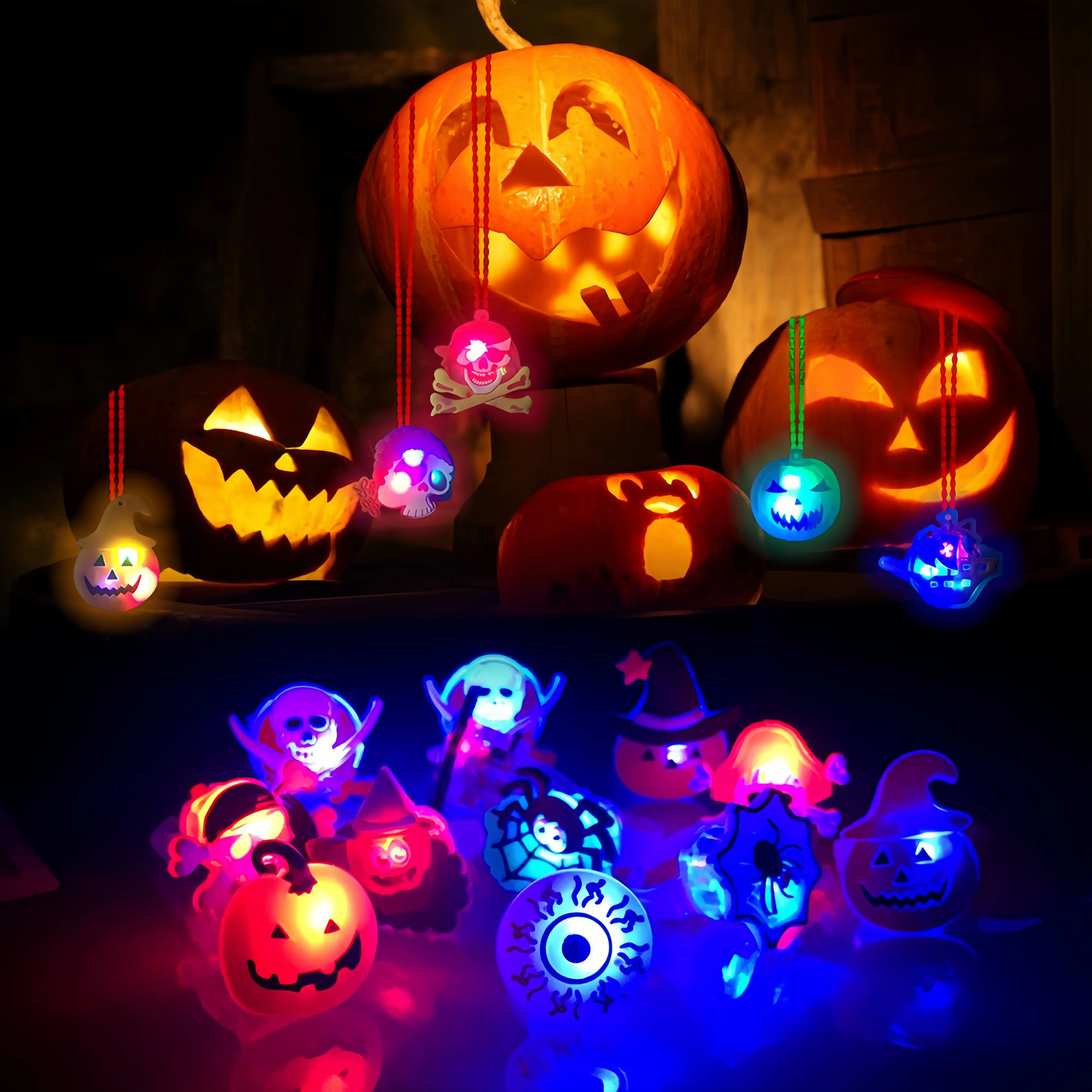 50Pcs Halloween LED Flashing Rings, Festive Party Favors for Kids, Glow-In-The-Dark Home & Party Supplies. Gift Bag Filler Non-Candy Snack Prize Decoration.