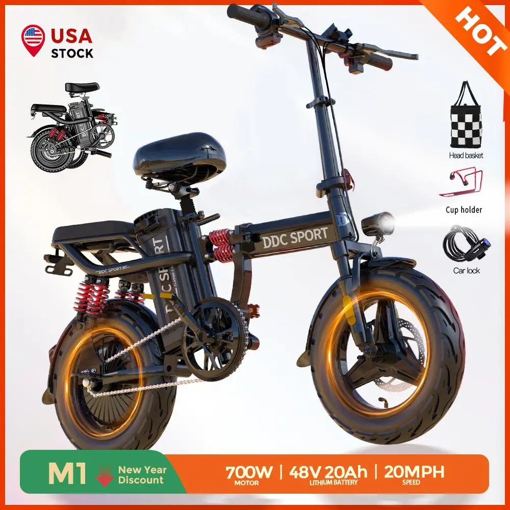 ECLIO M1  Budget Electric Bike for Adults,25MPH And High-performance Folding Ebike with Rearview Mirror, 11 Spring Shock Absorbers and Removable Battery,14-inch Tires, Commuting E-Bike With Basket.Cheap Ebike for gift.bicicleta electrica