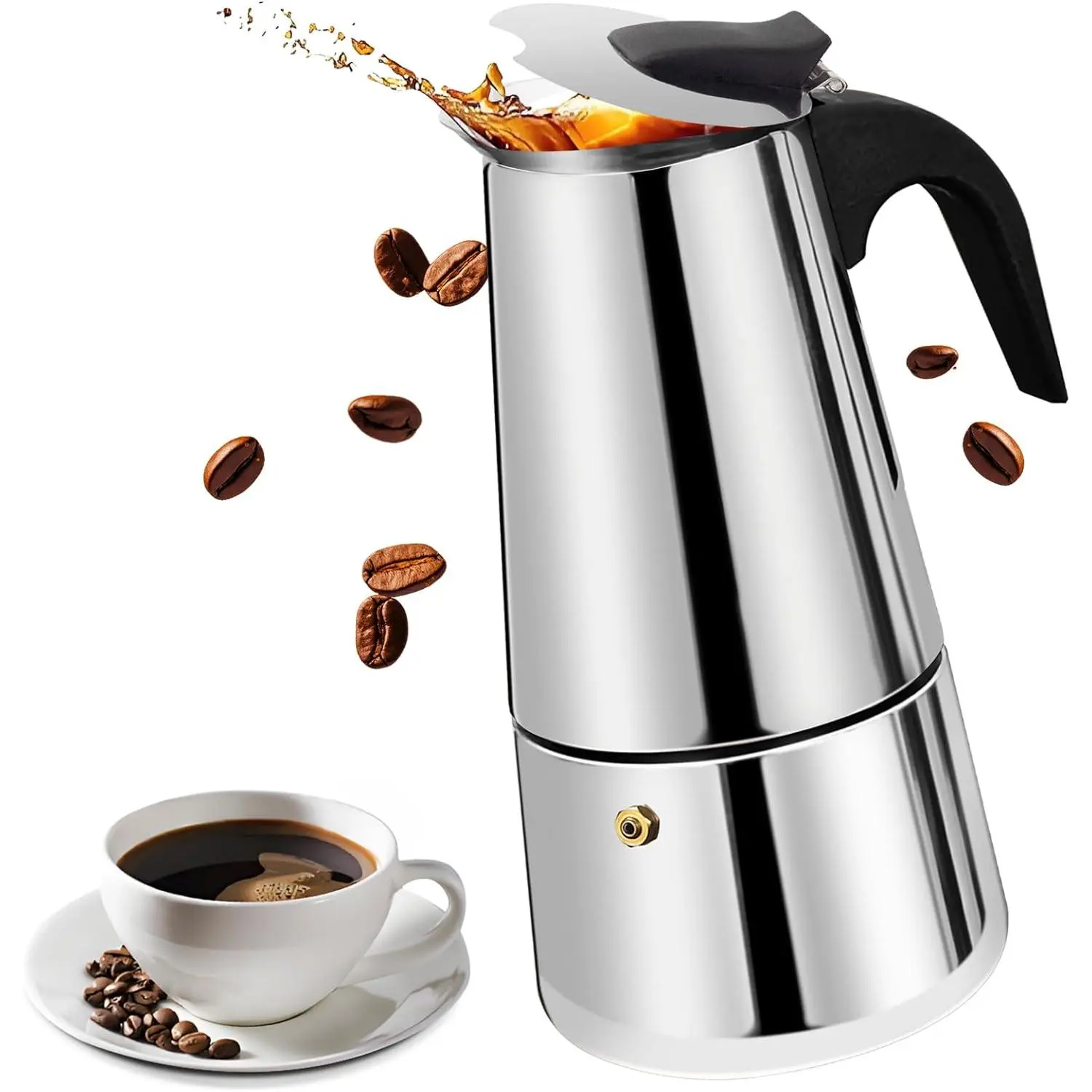 6-Cup 300ml/10oz Stainless Steel Straight Stovetop Moka Pot - Italian Espresso Maker for Gas & Induction Stovetops, Percolator for Coffee Making