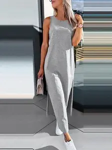 Women's Loose Fit T-Shirt Dress, Sleeveless Round Neck Side Slit Mid-Length Dress, Casual Wear Minimalist Summer Fashion, Comfortable and Stylish