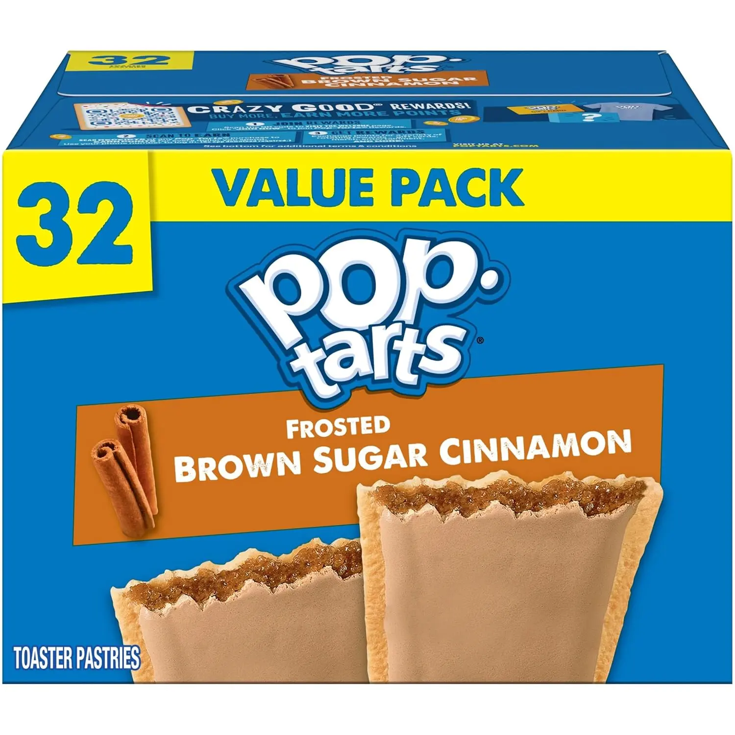 Pop-Tarts Toaster Pastries, Breakfast Foods, Kids Snacks, Value Pack, Frosted Brown Sugar Cinnamon, 27oz Box (32 Pop-Tarts)