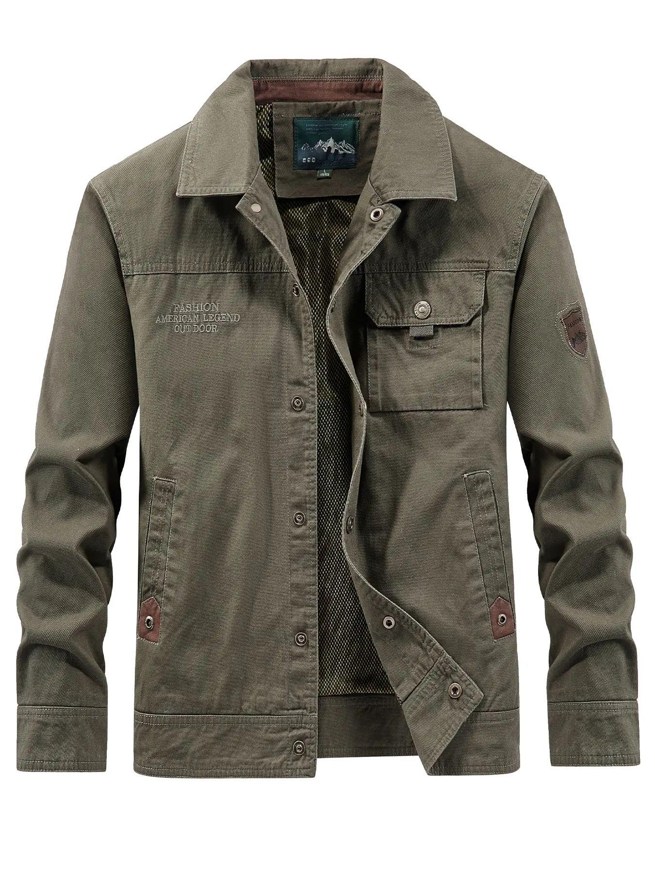 Men's Outdoor Workwear Jacket Coat, Collared Button Front Spring & Fall Casual Versatile Outerwear, Stylish and Comfortable, Plain, Button Up Jacket, Long Sleeve