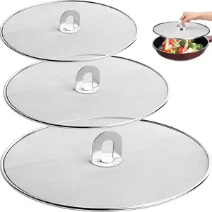 3-Piece Splatter Screen Set for Frying Pans, 13"/11.4"/9.8", Stainless Steel Grease Guard, Ultra-Fine Mesh Lid, Fold-Flat Design