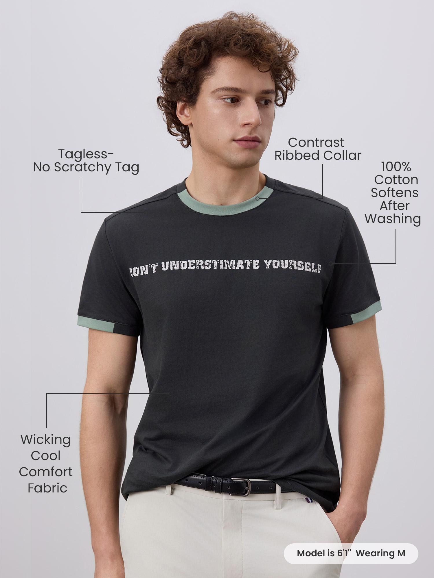 Mega T "DONT UNDERESTIMATE YOURSELF" Graphic Tee (Print Flaw) Short Sleeve Crew Neck Casual Cotton T-Shirt for Men Women