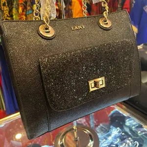 Metallic Black Shoulder Bag with Glitter - Elegant and Stylish Design for Everyday Use