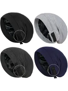 Silky Satin Lined Bonnet Sleep Cap, Adjustable Fit Stay-On-All-Night Design, Ideal for Curly Hair Care, Unisex Soft Headwear, Haircare