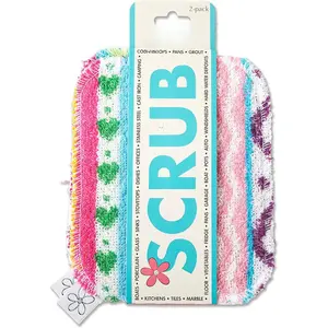 Scrub, 2-pack , Non- Dish Scrubber for Kitchen and Household Cleaning, Planet-Friendly, Dishwasher Safe Soft Scrub, Assorted Colors and Designs