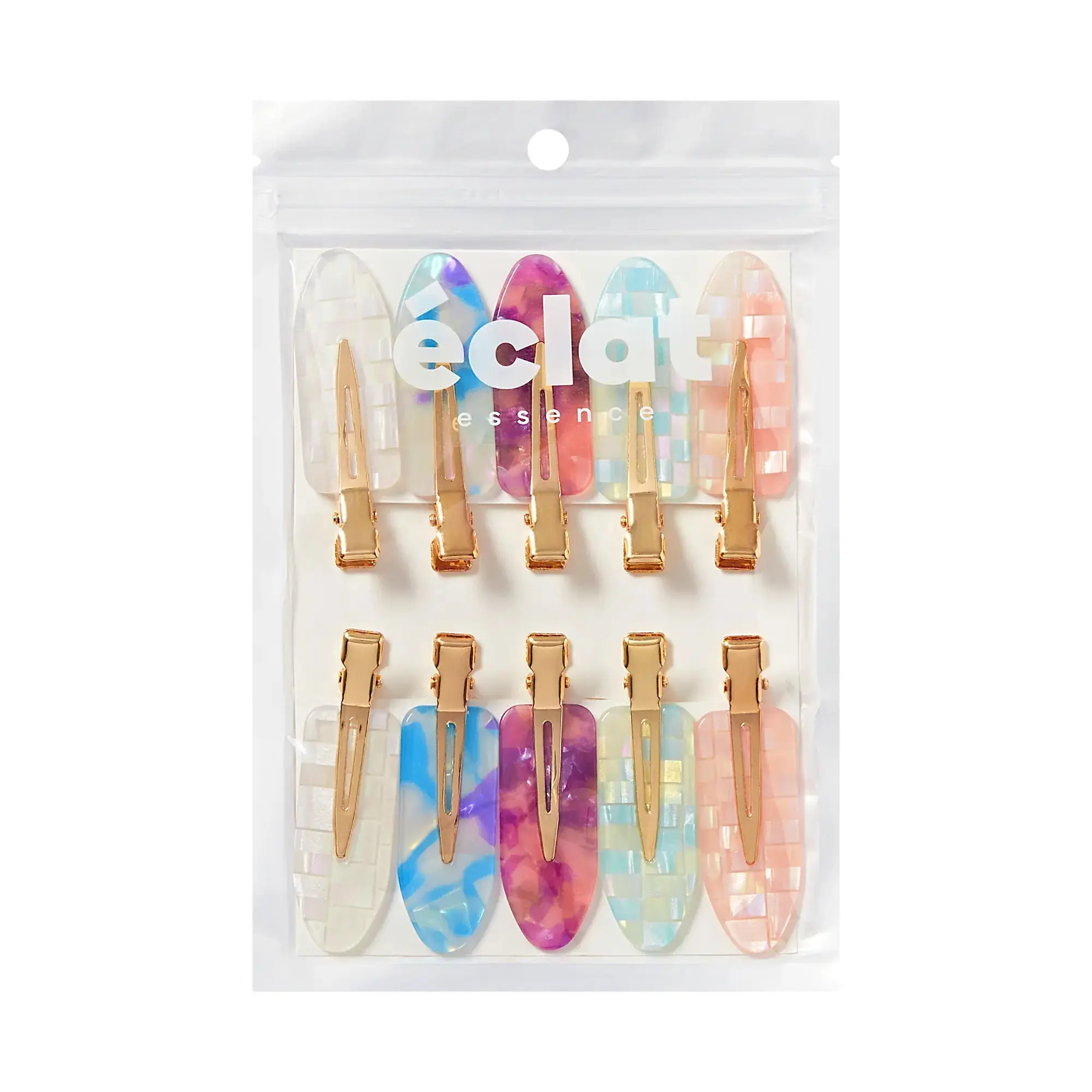éclat No Crease Hair Clips - Stylish Patterned Flat Makeup Clips with Golden Handle