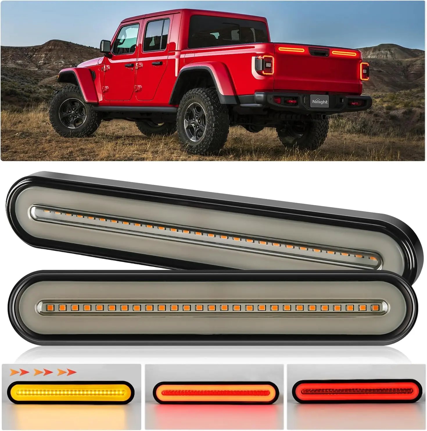 Nilight 2-Pack 9-in Premium LED Sequential Rear Light Bars, 3-in-1 Red & Amber Transparent Trailer Tail Units with Running/Stop/Turn Signals, Easy-Install Screw-Mounted IP65 Rated LED Tailgate Lights for Autos