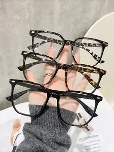 3 pairs of women's and men's fashionable square large-frame multi-color flat glasses combination, suitable for reading, games, computers, mobile phones, clear glasses, anti-blue light, Fashionable Frames Glasses, Fashion Frame Eyeglasses