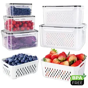 【BIG SaIe】3 Pack Fridge Organizers and Storage - Stackable Fruit Storage Containers for Fridge with Removable Colander, BPA-Free Food Storage Container for Salad Berry Lettuce Vegetables Meat Keeper Fresh