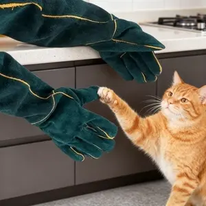 High Quality Wear Resistant Scratch Proof Leather Anti Bite Gloves Pet Handling Gloves Cat Dog Training Feeding Bird Operation Reptile Handling Gardening Welding Hot