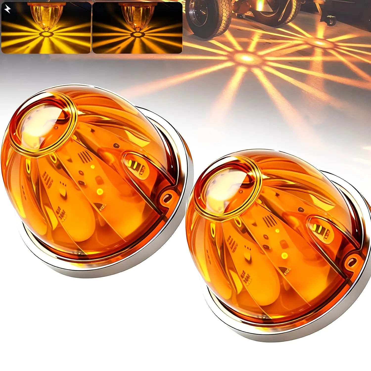 2 pcs amber watermelon LED side marker lens dual-function strobe + marker lights; side clearance tail/griller flashlights, turn signal warning, waterproof light for trailers, trucks, and RVs, 12V signal warning waterproof light