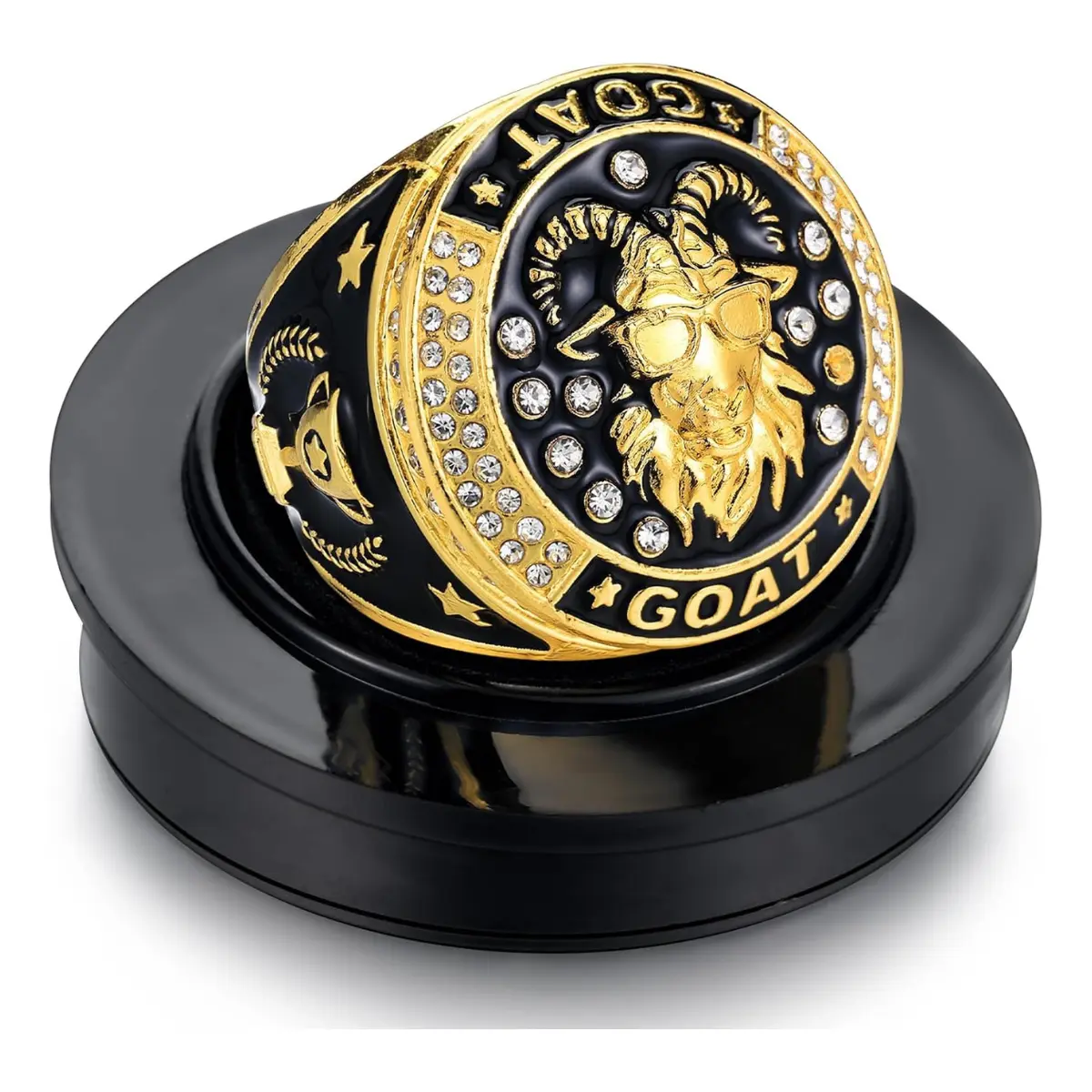 GOAT Championship Trophy Ring with Display Chain and Stand Award Gift
