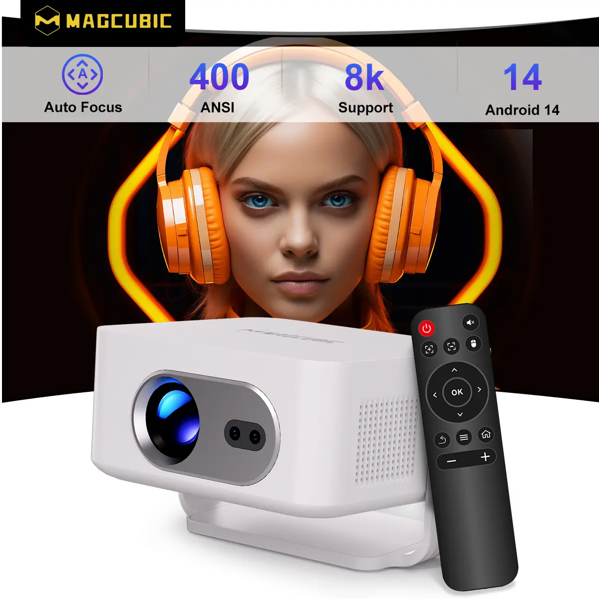 HY300MAX Auto Focus Projector 8K Decode HD 400ANSI Android 14 Allwinner H726 with 0.8:1 Throw Ratio Dual WiFi6 BT5.4 Auto Keystone HDR/HDR10+/HLG Native 720P Built-in Speaker Portable Mini Home Cinema Movie Outdoor #SummerWins #DealsForYouDays