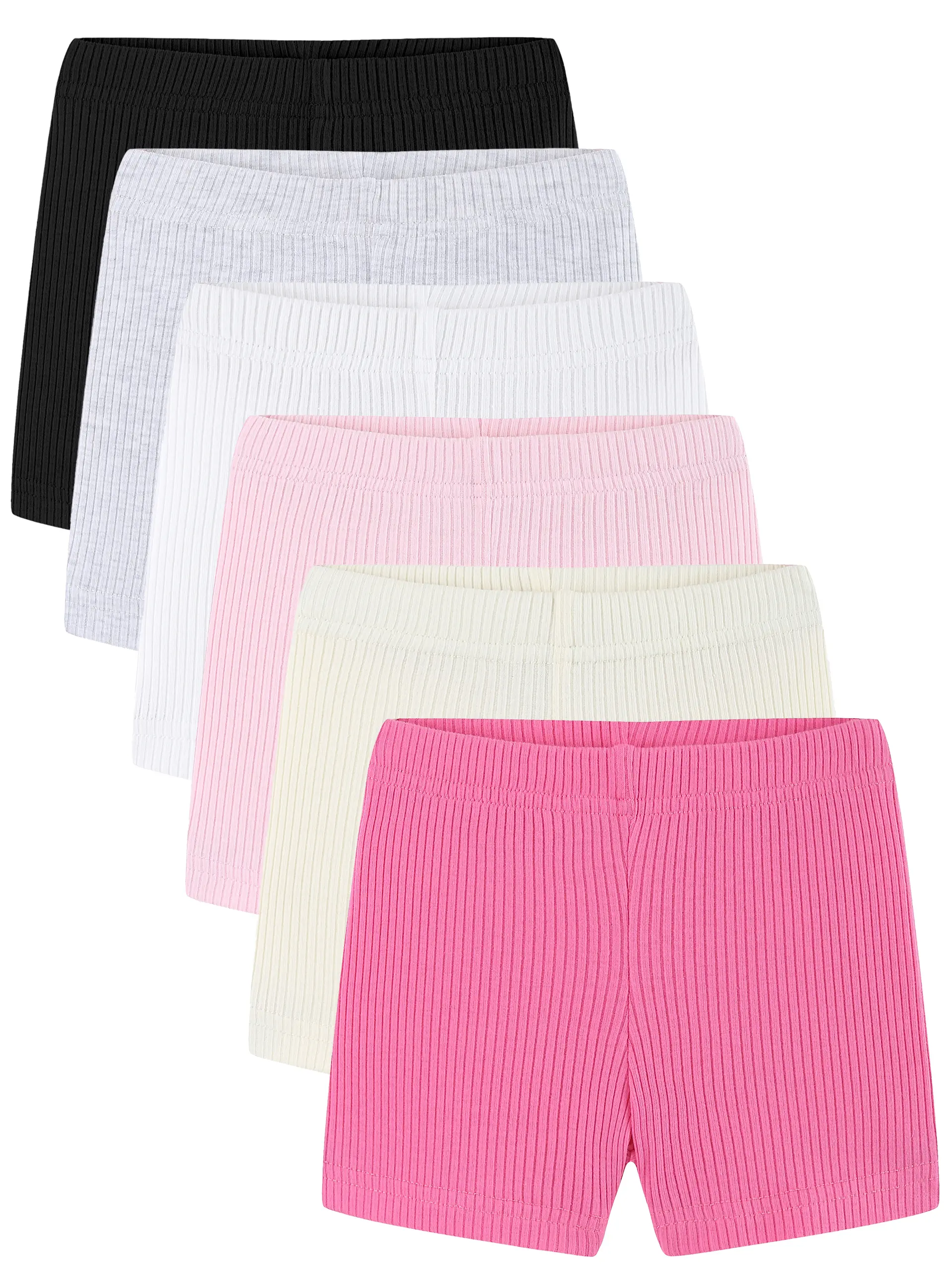 Bumeex Girls Bike Shorts Cartwheel Biker Kids 6 Pack Spring Summer Clothes Safety Shorts Under Dress Dance Size 2-12 Years Black/Grey/White/Ivory/Lt Pink/Dark Pink
