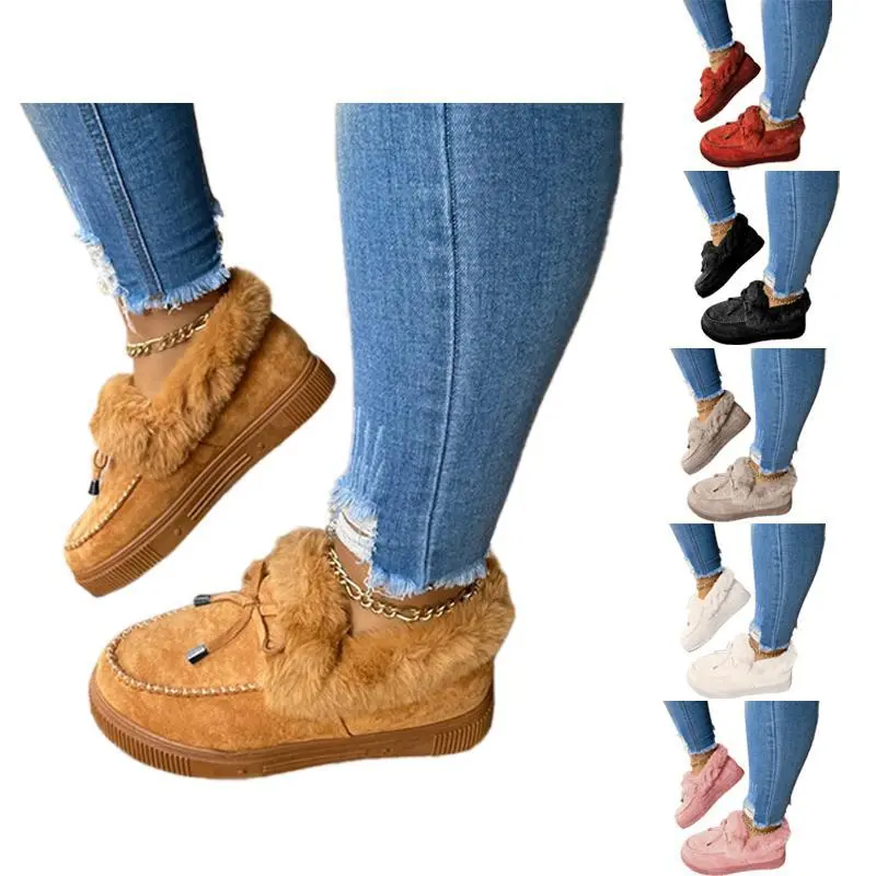 Imily Bela Women's Platform Warm Moccasin Slippers Slip On Loafer Plush Shoes Anti Slip Flat Walking Loafers Faux Fur Snow Boots  Soft and comfortable suede slippers for women