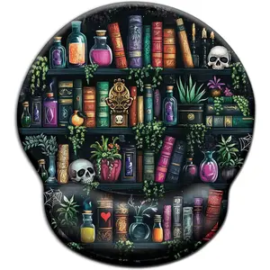 Z-CPS22  Mouse Pad with Wrist Rest, Goth Ergonomic Mouse Pads Wrist Support for Desk, Funny Skull Gothic Gaming Mousepad for Wireless Mouse Computer Work Home Desk Accessories Office Supplies Witchy Book