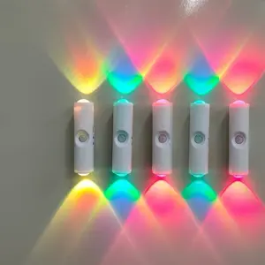 1/2/4/6PCS dual-head cat-eye sensor wall lamp, USB charging, RGB night light, 3/7 color mode, stepless dimming, suitable for bedroom, staircase, wardrobe, cabinet, modern aesthetic spotlight