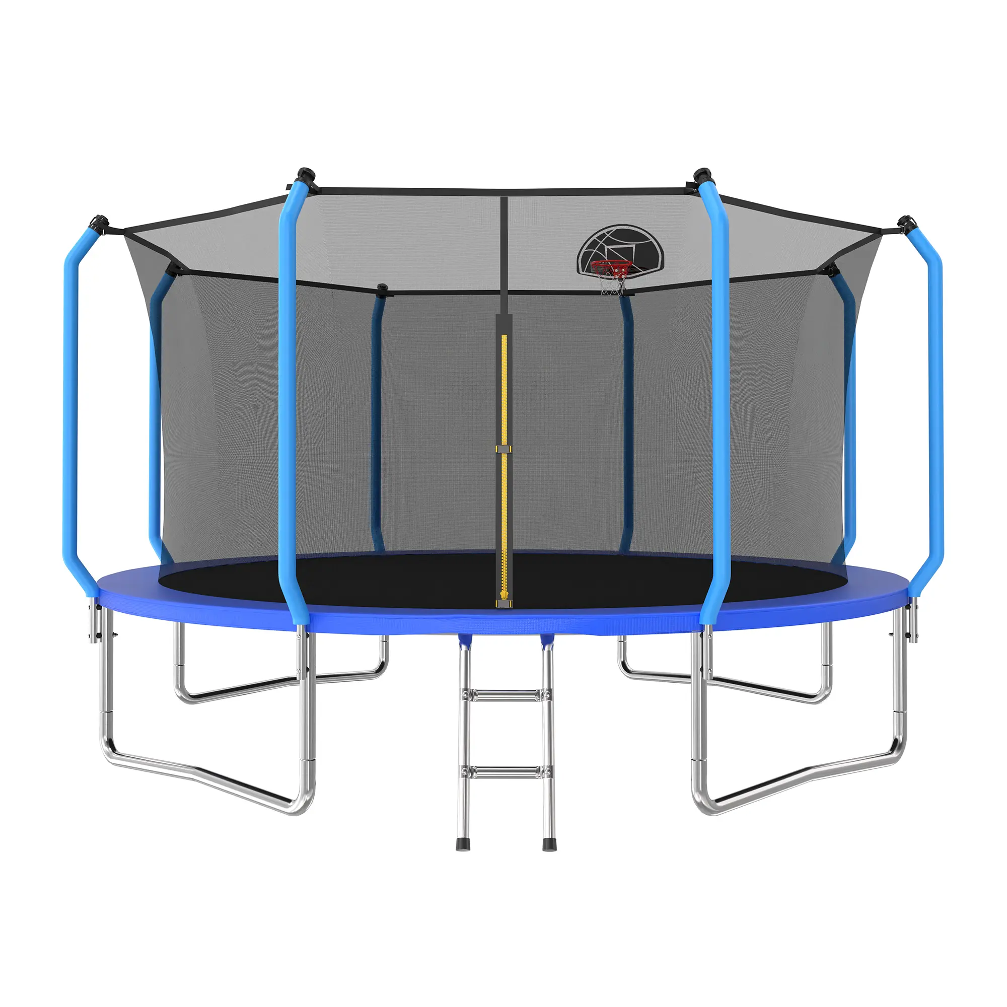 MERSCO 8/10/12/14FT BLUE PLAYGROUND REGULAR TRAMPOLINE WITH LADDER&BASKETBALL HOOP, Heavy Duty Trampoline, Outdoor Trampoline, Reinforced Thickened Trampoline,summerwins