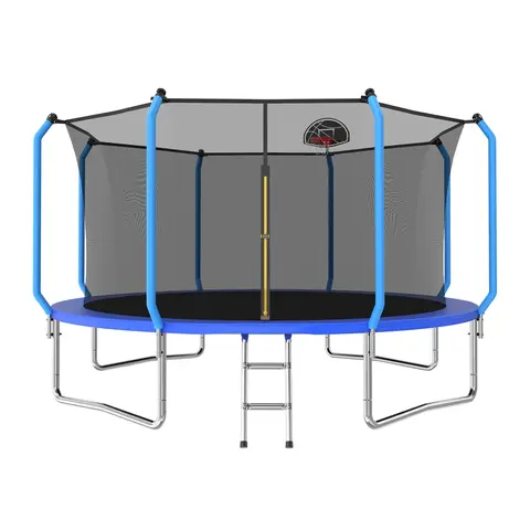 MERSCO 8/10/12/14ft Heavy-Duty Reinforced Thick Outdoor Rebounder Trampoline with Ladder, Basketball Hoop, 12-Month Support, Huge Weight Capacity – Exercise & Fitness Trampoline for Outdoor Play, Home Use,black friday,familyfun