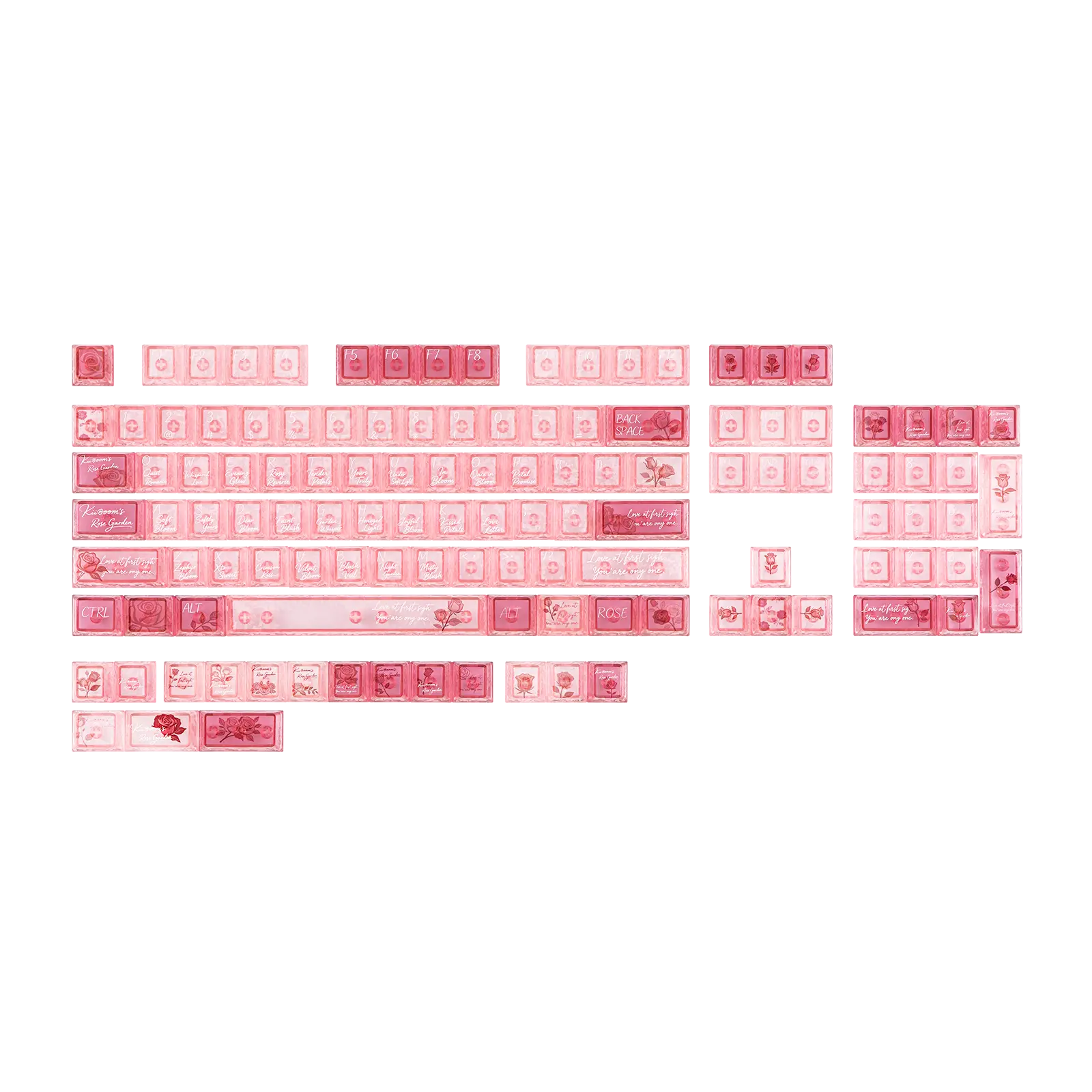 KiiBOOM Rose Quartz Keycap Set, Shine Through Keycaps, Forged Carbon Fiber Cherry Profile, PC, 120 Keys for Hot Swap Mechanical Keyboards, Compatible with 61/68/84/87/98/100/104-Key ANSI Keyboard