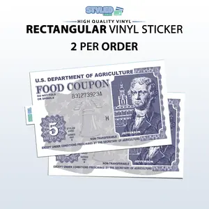 5 food stamp coupon rectangular vinyl sticker