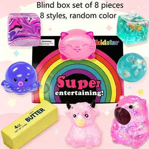8-Piece Set Blind Box Malt Sugar Stress Relief Fidget Toys, Creative Slow-Return Squishy, Party Gift, 8 Different Styles