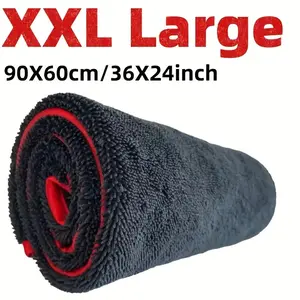 XXL Extra Large Microfiber Car Drying Towel with Twist Ring - Heavy-Duty Thickened Absorbent Detailing Cloth Suitable for Cars, Trucks, Boats - Red & Gray Professional Auto Detailing Towel Car Wash Microfiber Towel Car Washing Towel Towels for Cars