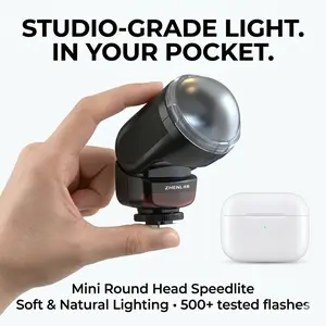 ZHENL Z1 Round Head Camera Flash, Mini Retro Speedlight for Mirrorless DSLR Canon Nikon Sony Fuji, Portable Photography Fill Light with Universal Hot Shoe & Magnetic Accessory Support, 6500K