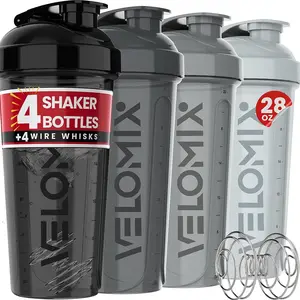 Velomix Silver Protein Shaker Set - 28 Oz Leak-Proof Bottles with Wire Whisks - Ideal for Protein Mixes & Gym Shakes - BPA-Free & Dishwasher-Safe
