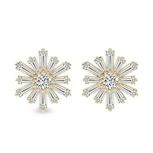 Lab Diamond Fashion Earrings 14Kt Yellow Gold 2Ct Sunflower Fashion Lab Diamond Stud Earrings F-G Color, VS Diamond, IGI Certified - Friendly Diamonds