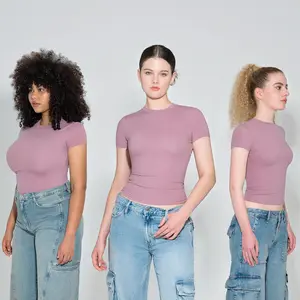 PUMIEY Women's Crew Neck T-Shirt - Summer Casual Slim-Fitting Soft Fabric Top  Minimalist Round Neck Short Sleeve Tshirt for Ladies TikTokShopHolidayHaul