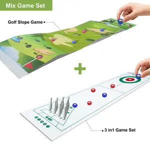 Golf Incline Slide + Curling/push Board/bowling 3-In-1 Desktop Game Set, Multiple Play Options, Fun Family Entertainment, Party Board Game, Family Board Games