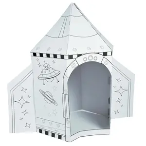 5 Ft. Color Your Own Rocket Spaceship White Cardboard Playhouse