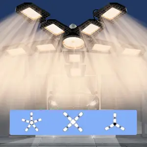 528Leds E27 Deformable Garage Lamp with 6/8/10Adjustable Panels Foldable 100-277V Indoor, Super Bright Light, UFO Shed Hanging Ceiling Light Office Workshop Warehouse Parking Lot Storeroom Factory Garret Basement Bulb Bright Commercial Lighting
