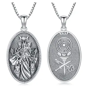 DRINSPER Hecate Necklace 925 Sterling Silver Goddess of Witches of Magic Feminism Jewelry for Women Hekate Pendant Necklace Ancient Greek Mythology Night of Hekate The Ancient Origins of the Goddess of Witchcraft and Moon Amulet Jewelry