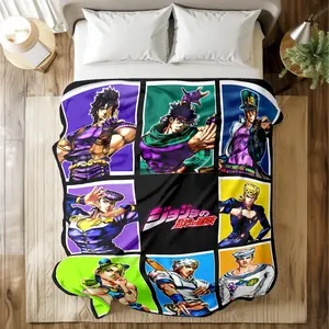 JoJo's Bizarre Adventure Figure Print Blanket, Soft Comfy Blanket, with Vibrant Character Collage - Super Soft & Skin-friendly, Long-Lasting & Quick-Drying, Machine Washable, Multi-Size for Bed, Sofa, Travel, Ideal Gift for Anime Fans, Throw Blanket