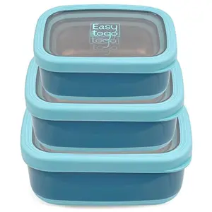 Easy Togo 3 Pack Stainless Steel Food Containers with Silicon Lid & Non-Slip Exterior, LeakProof, Airtight Rectangular Portion Control Storage Lunch Box, Togo Lunch Containers for Adults - Blue