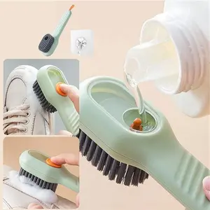 2pcs Soap Dispenser Shoe Brushes,Sneaker Brushes,Multifunftional Shoe Brushes with Soap Dispenser, Long Handle Shoe Brush, Carpet and Kids Toys - Travel-Friendly Design (Green & Cream)