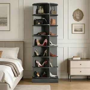 360° Rotating Shoe Cabinet Storage Organizer, 7-Tier Large Capacity Holds 28 Pairs, Space-Saving Gray Floor Cabinet for Entryway, Closet, Apartment Organization, Home Essentials