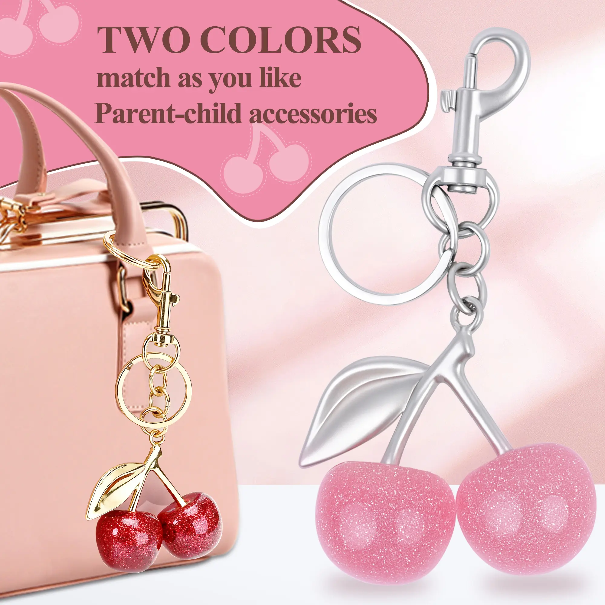 2-PACK Keychain Cherry  Bag Charms Purse，Key Chains Women Cute - Car key Accents for leather handbags，Adorable Add - ons for Your Essentials Mother's Day gift summerwins