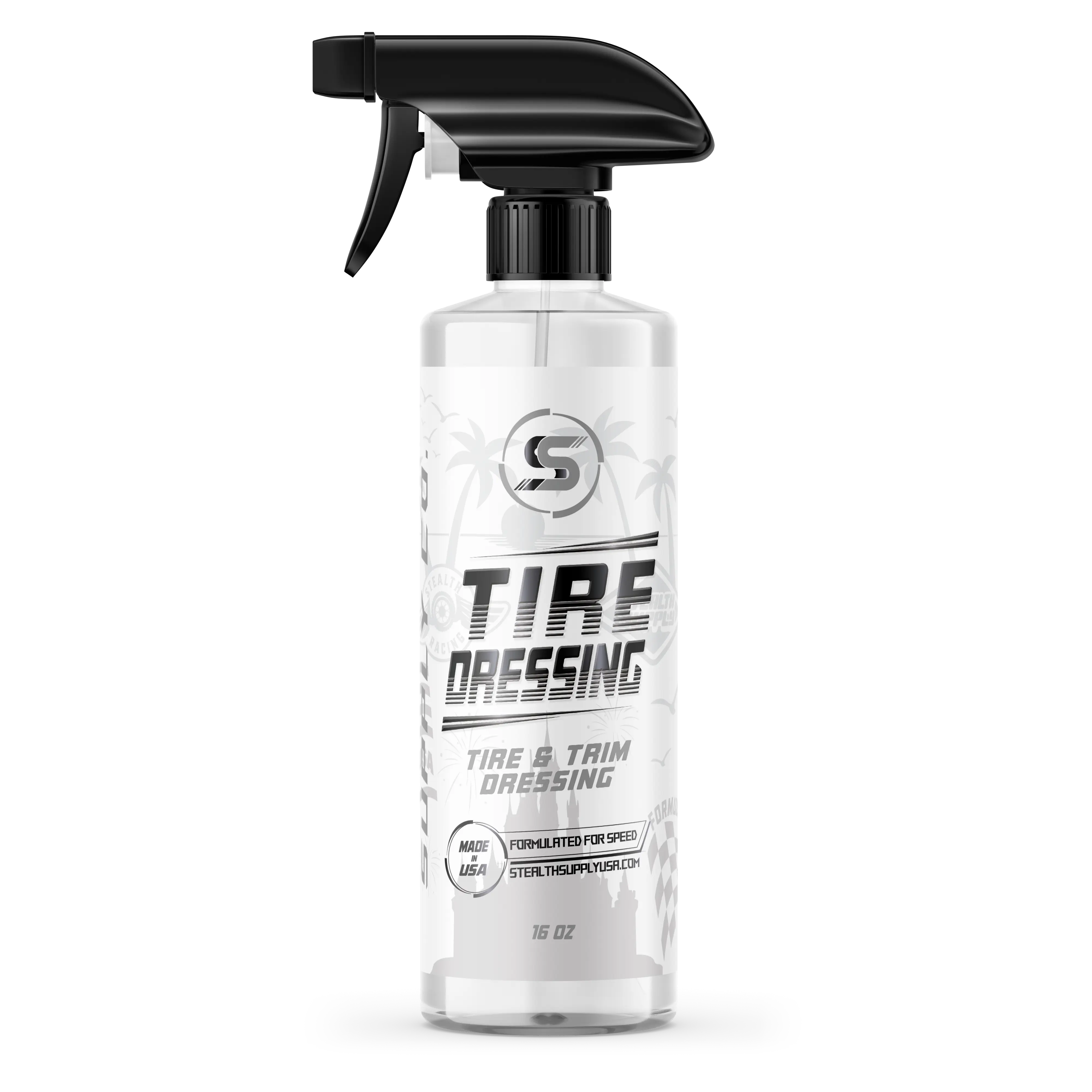 Stealth Supply Sprayable Tire & Trim Dressing – Deep Black Shine (16oz)