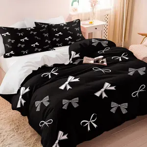 3Pcs Black & White Bow Print Duvet Cover Set, Soft Microfiber Comforter Cover, Coquette Bedding Set with Pillowcases (No Filling), Elegant Girly Decor for Bedroom & Dorm, Minimalist Bow Pattern for Aesthetic Room