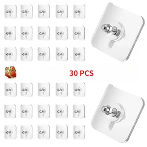 30-Piece No-Drill Screw Stickers, Strong Adhesive No-Nail Hooks, No Drilling Required Adhesive Wall Mount Screw Hooks, Picture Hangers – Only for Smooth Surfaces (Not for Wallpaper / Textured Walls)