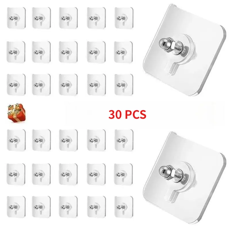 30-Piece Bulk ABS Plastic Hangable No-Drill Adhesive Hooks & Rails, Durable No-Nail Wall Mount Organizers, Easy to Install Home Supplies for Smooth Surfaces (Not for Wallpaper/Textured Walls)