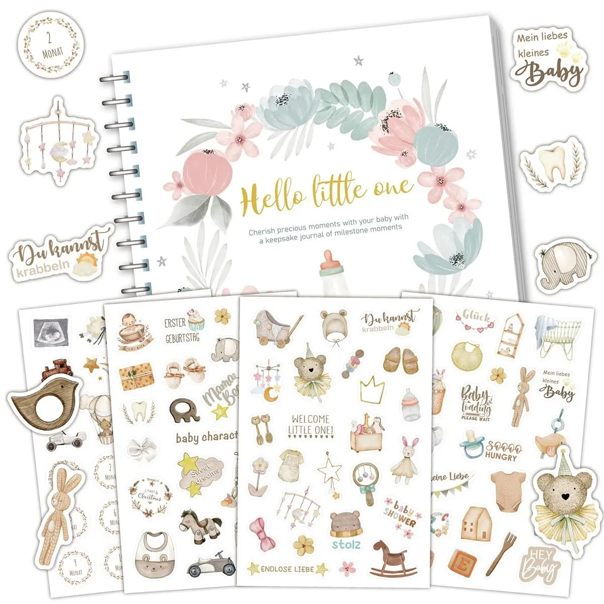 Baby Memory Book, 50-Page First Year Baby Journal & Keepsake Book, Boho Floral Newborn Milestone Album, Gender Neutral Baby Shower Gift, Pregnancy Gift, Baby Record Book, First Year Photo Album, Scrapbook Stickers, Scrapbooking, Newborn Scrapbook