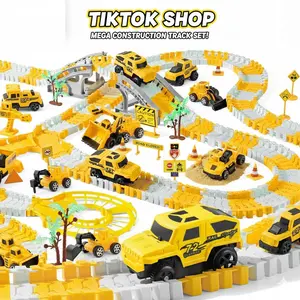 Kids Construction Race Track Toy Set, 276 PCS Building Playset with Cars, Trucks, Excavator and Creative Play Accessories