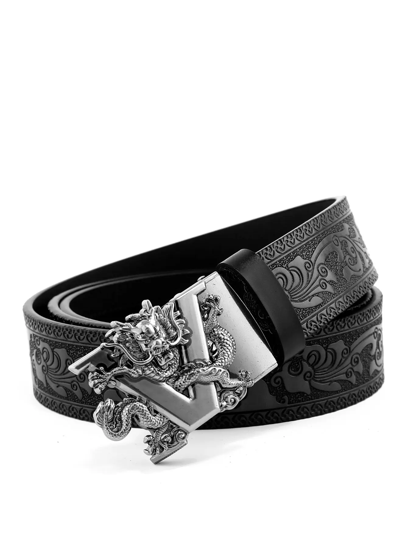 Men's Vintage Dragon Design Automatic Buckle Belt, Western Belt, Fashionable PU Leather Belt for Party & Daily Wear, Trendy Versatile Belt for Birthday Gifts, Men's Accessories, Western Style Belt