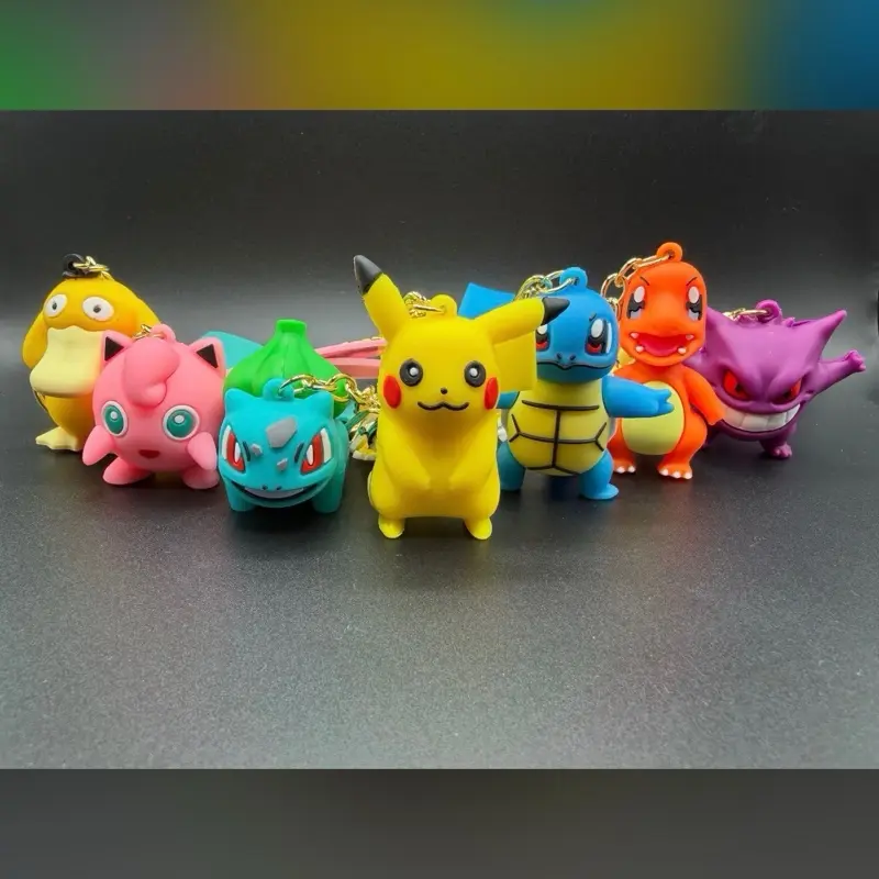 One Pokémon Keychain - Selected Randomly - Gengar, Pikachu, Jigglypuff, Psyduck, Squirtle, Charmander, or Bulbasuar